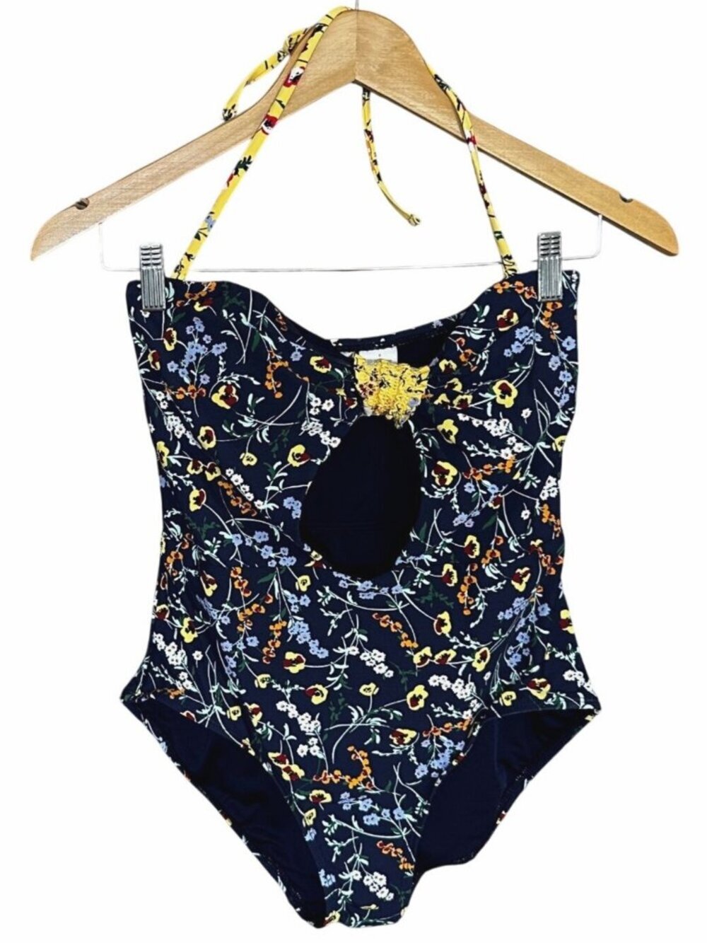 Anne Cole One Piece Swimsuit Size 8 Navy Floral Cut-out Halter Bandeau